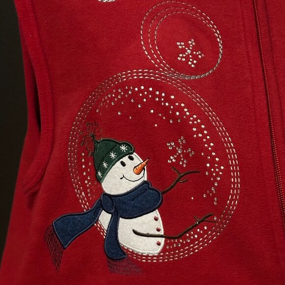 Rebecca Malone Holiday Vest Womens XL Red Fleece Snowman Embroidered Christmas - Picture 2 of 9